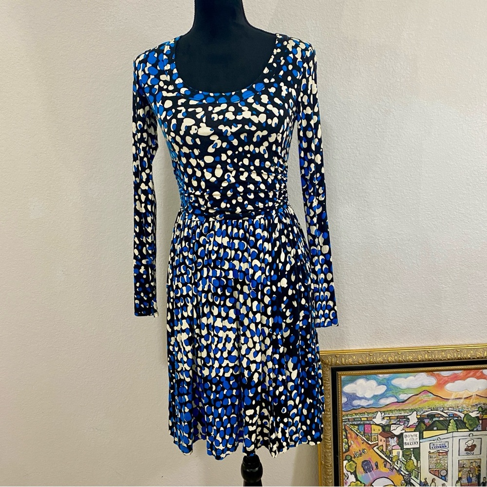 Plenty By Tracy Reese Long Sleeve Dress in Blue White Black, Pockets, Rayon